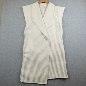 Steve Madden Vest Cardigan Women Small Long Cream Quilted Open Front Sleeveless